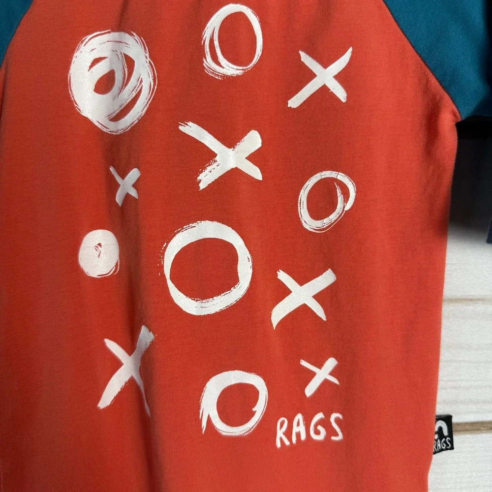 Rags Kids 12-18 Months Orange Teal Tic Tac Toe XO One Piece Romper